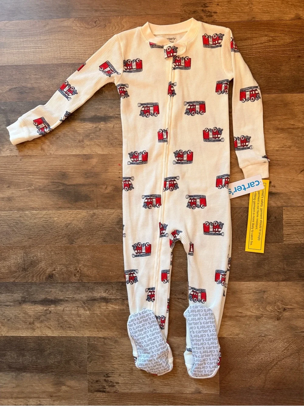 Carter's Navy Football & Cream Fire Truck Footed One-Piece Set